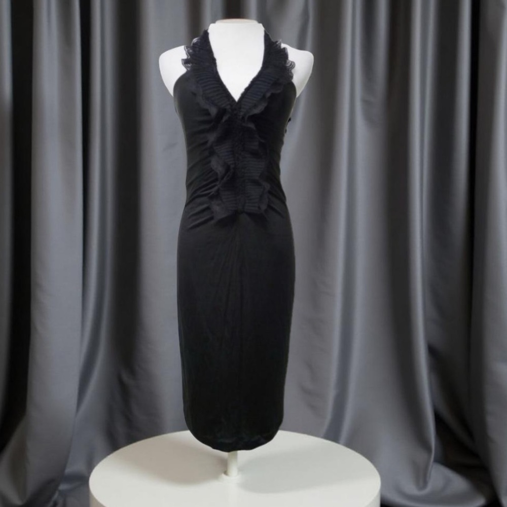 BCBGMaxAzria Elegant Black Ruffled Dress Haltered Dress Small NWT
